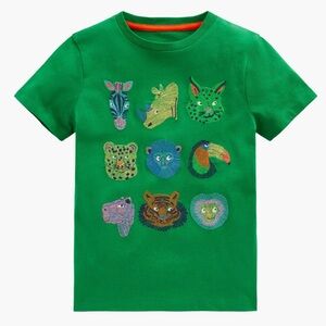 *New* MINI BODEN GREEN SHORT SLEEVE JUNGLE ANIMALS 🐯 T-SHIRT BOYS SIZE 4-5